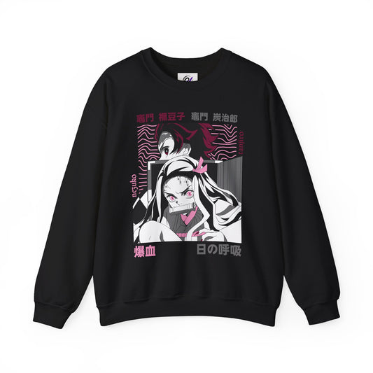 Anime Crewneck Sweatshirt — Pink Nezuko & Tanjiro Graphic