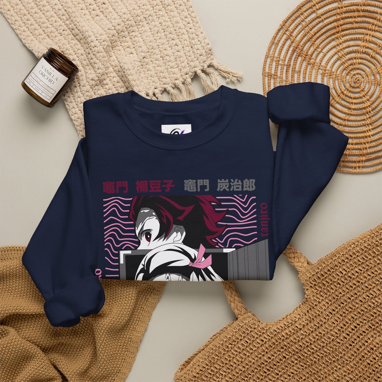 Anime Crewneck Sweatshirt — Pink Nezuko & Tanjiro Graphic