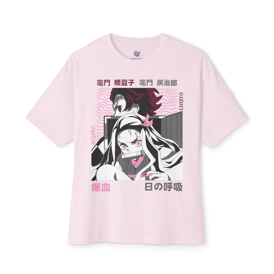 Anime Demon Siblings Graphic Tee — Japanese Text Nezuko & Tanjiro Design