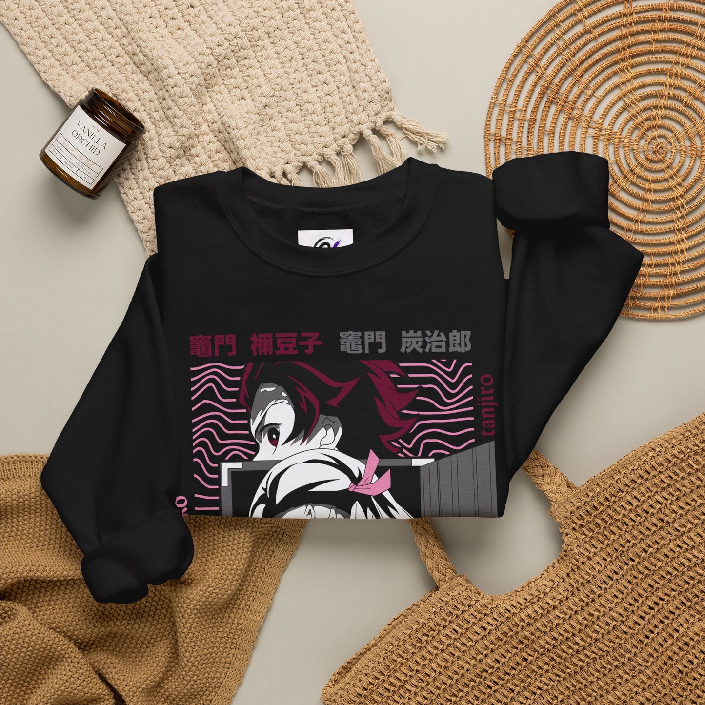 Anime Crewneck Sweatshirt — Pink Nezuko & Tanjiro Graphic