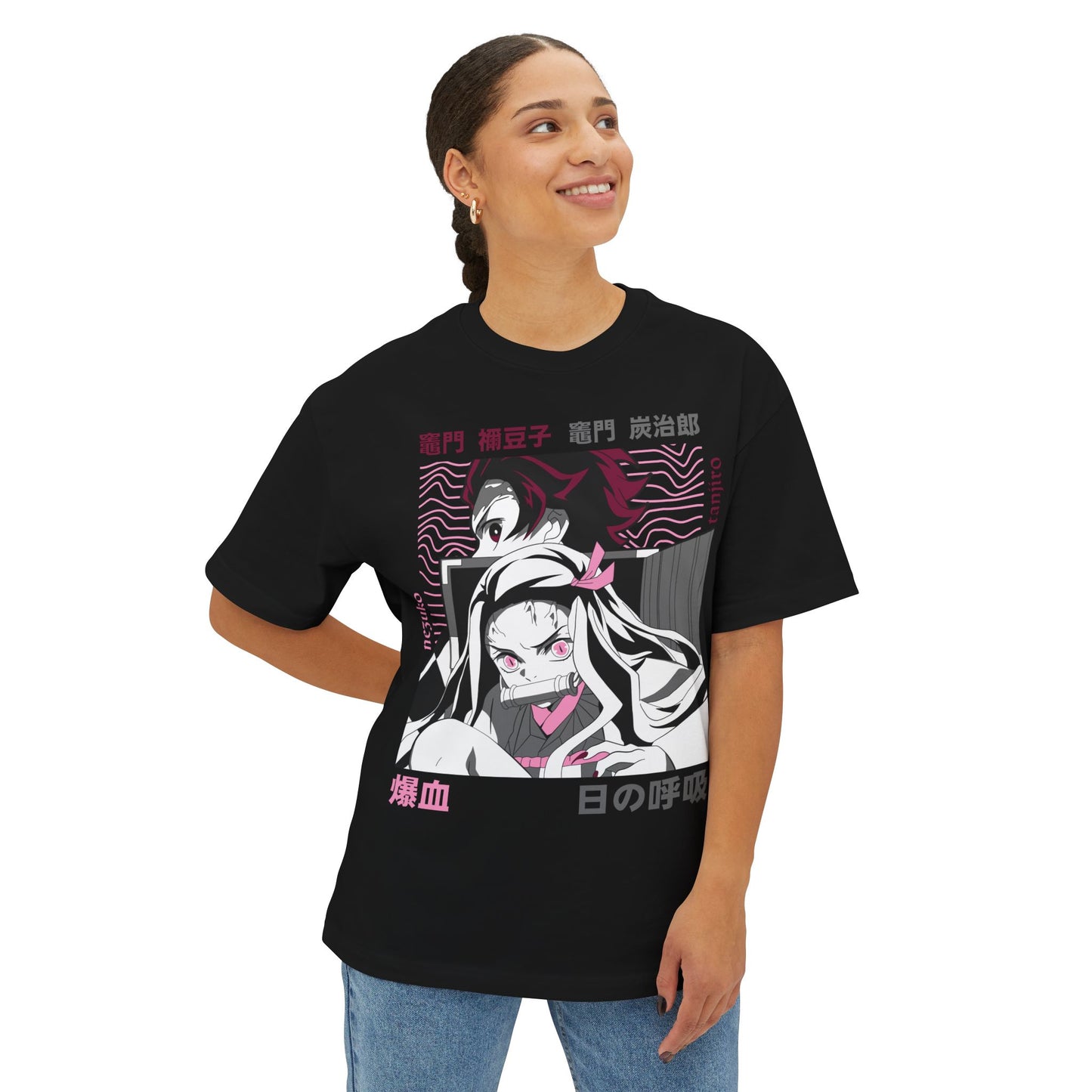 Anime Demon Siblings Graphic Tee — Japanese Text Nezuko & Tanjiro Design
