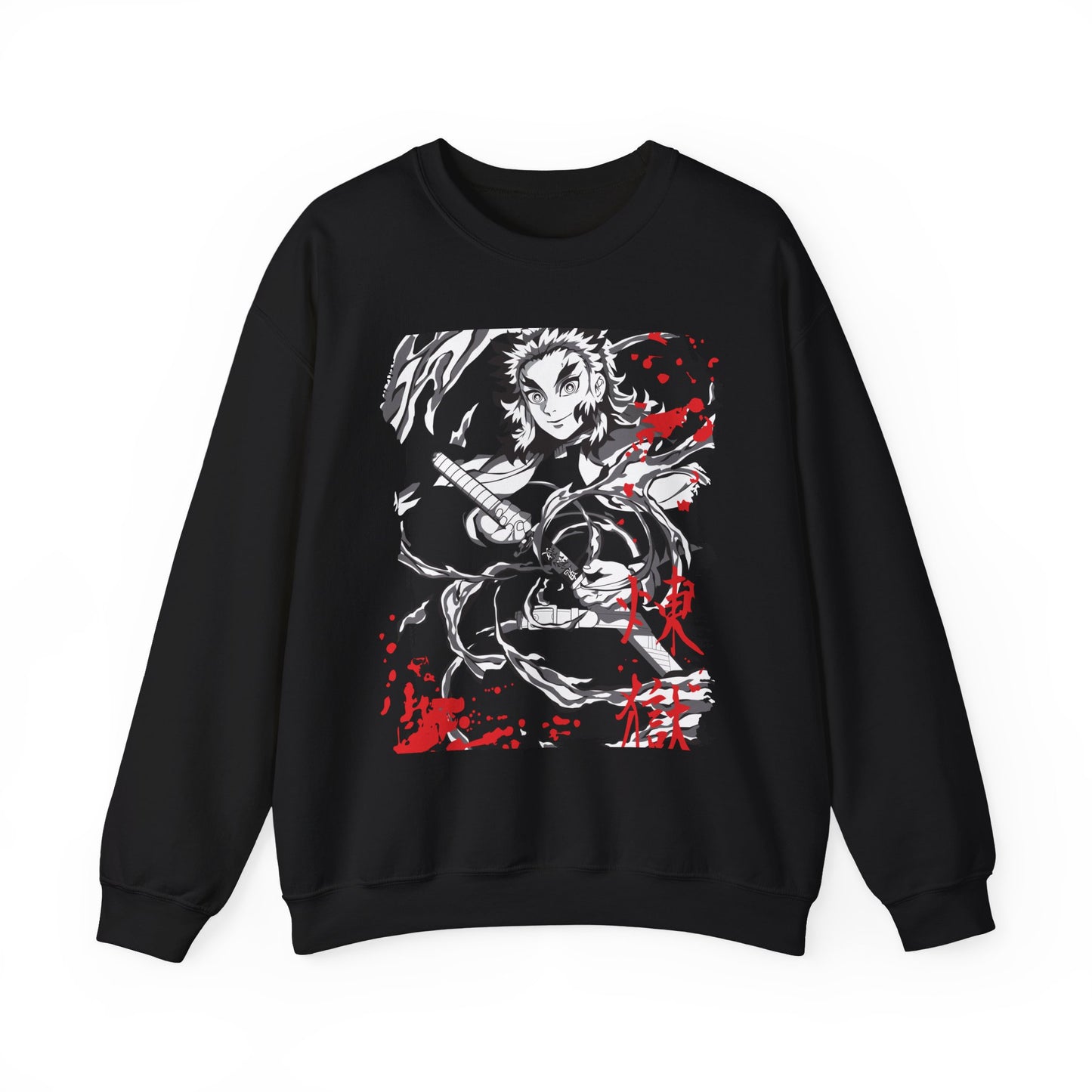 Anime Sword Warrior Sweatshirt — Black & Red Demon Slayer Graphic Crewneck