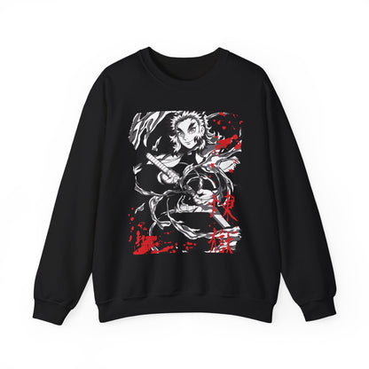 Anime Sword Warrior Sweatshirt — Black & Red Demon Slayer Graphic Crewneck