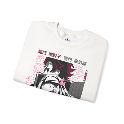 Anime Crewneck Sweatshirt — Pink Nezuko & Tanjiro Graphic
