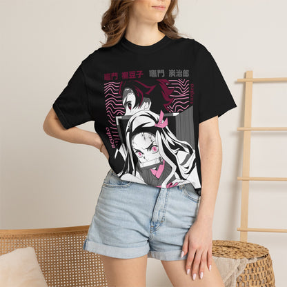 Demon Slayer Anime Graphic T-Shirt — Nezuko & Tanjiro Vaporwave Design