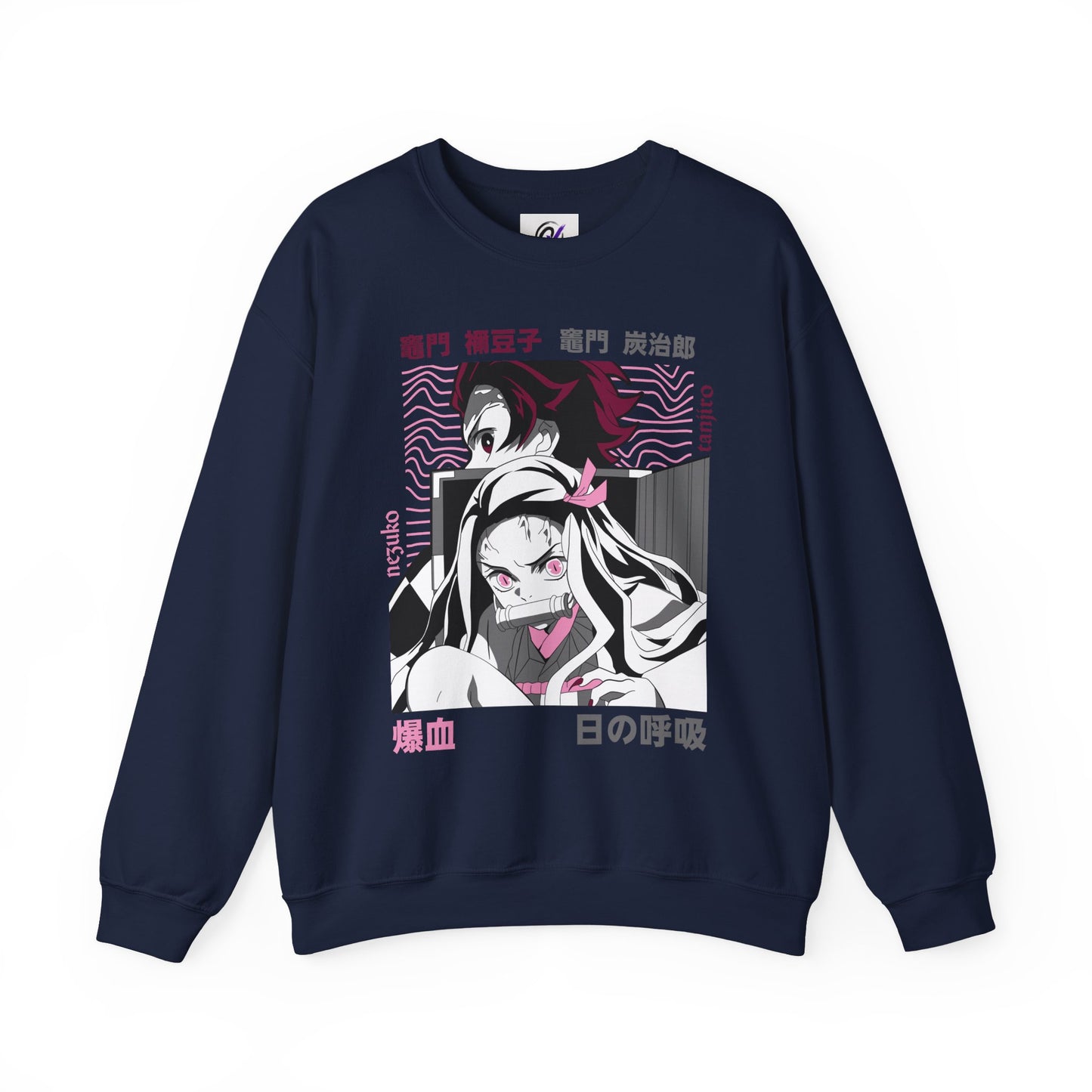 Anime Crewneck Sweatshirt — Pink Nezuko & Tanjiro Graphic