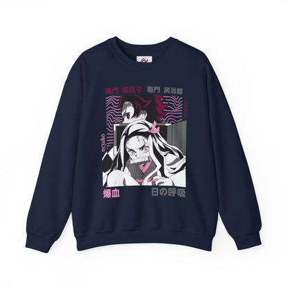 Anime Crewneck Sweatshirt — Pink Nezuko & Tanjiro Graphic