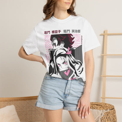 Demon Slayer Anime Graphic T-Shirt — Nezuko & Tanjiro Vaporwave Design