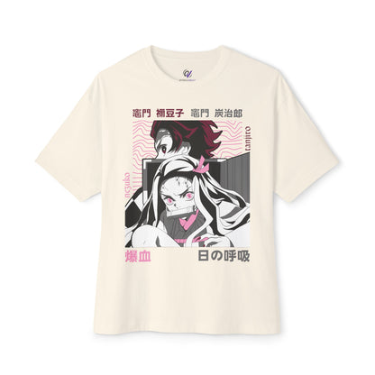 Anime Demon Siblings Graphic Tee — Japanese Text Nezuko & Tanjiro Design