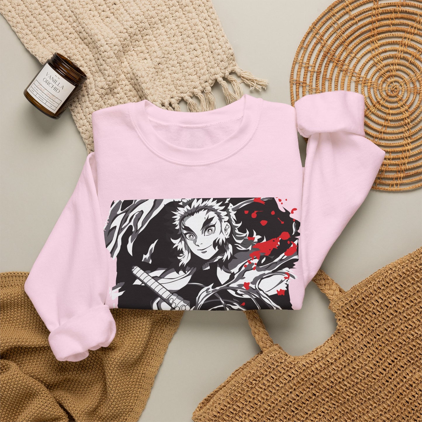 Anime Sword Warrior Sweatshirt — Black & Red Demon Slayer Graphic Crewneck