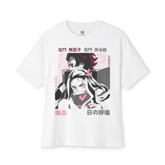 Anime Demon Siblings Graphic Tee — Japanese Text Nezuko & Tanjiro Design
