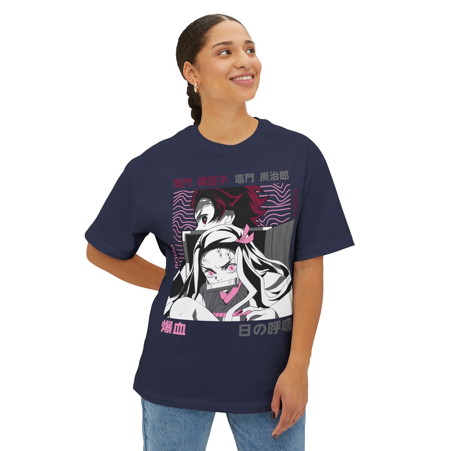 Anime Demon Siblings Graphic Tee — Japanese Text Nezuko & Tanjiro Design