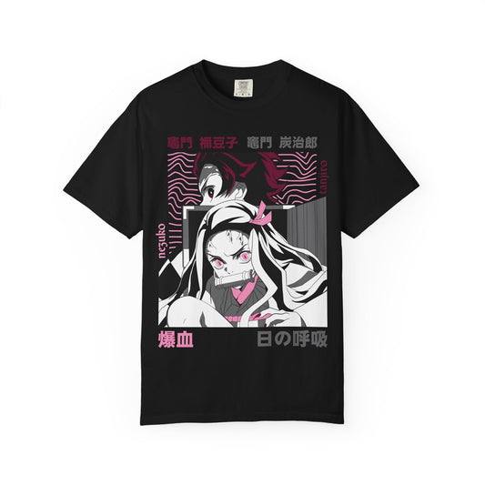 Demon Slayer Anime Graphic T-Shirt — Nezuko & Tanjiro Vaporwave Design