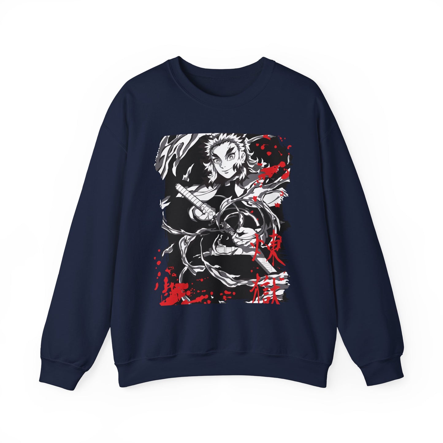 Anime Sword Warrior Sweatshirt — Black & Red Demon Slayer Graphic Crewneck