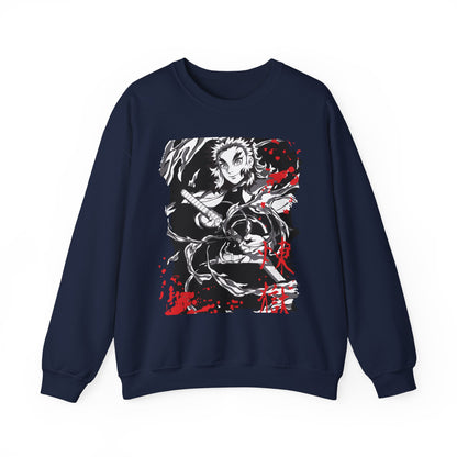 Anime Sword Warrior Sweatshirt — Black & Red Demon Slayer Graphic Crewneck