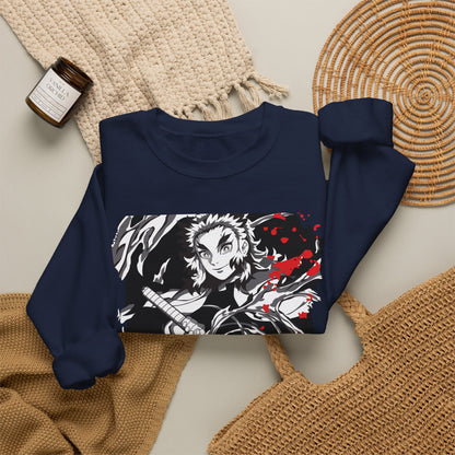 Anime Sword Warrior Sweatshirt — Black & Red Demon Slayer Graphic Crewneck