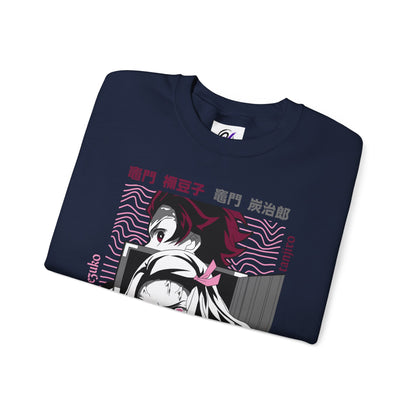 Anime Crewneck Sweatshirt — Pink Nezuko & Tanjiro Graphic