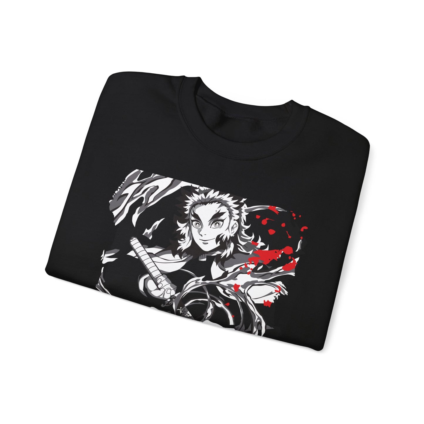 Anime Sword Warrior Sweatshirt — Black & Red Demon Slayer Graphic Crewneck