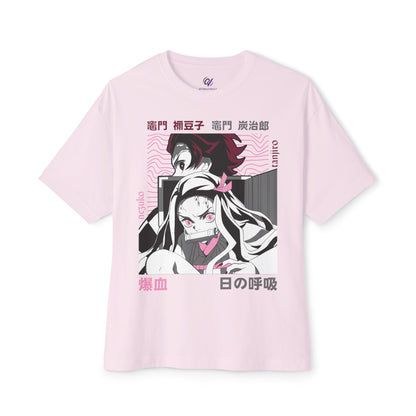 Anime Demon Siblings Graphic Tee — Japanese Text Nezuko & Tanjiro Design