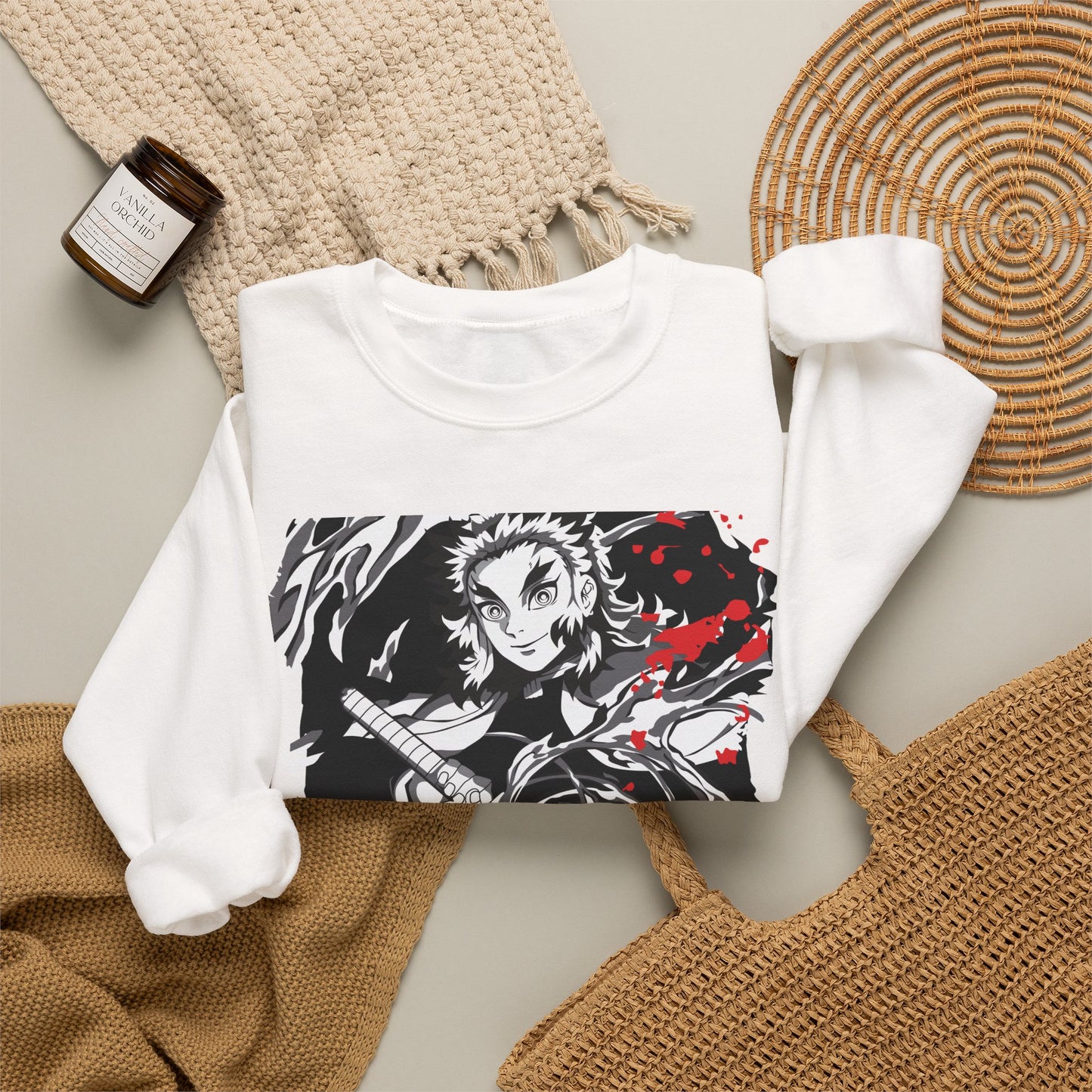 Anime Sword Warrior Sweatshirt — Black & Red Demon Slayer Graphic Crewneck