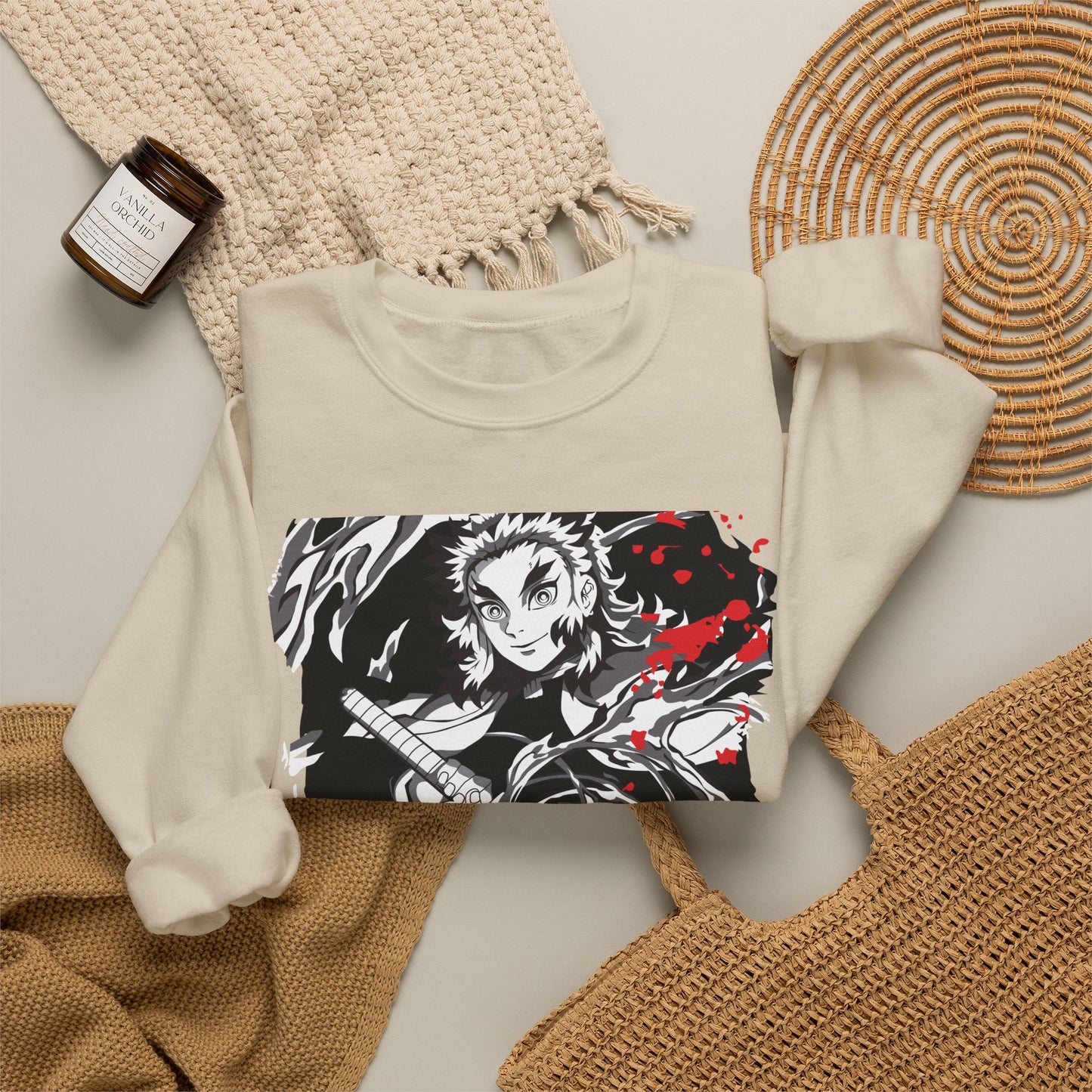 Anime Sword Warrior Sweatshirt — Black & Red Demon Slayer Graphic Crewneck
